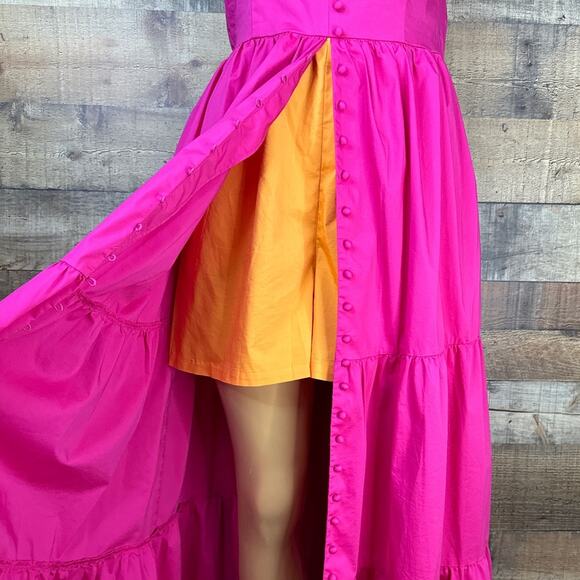 New York & Company Bright Pink Strapless Button Front Maxi Dress SZ Large - Picture 3 of 14